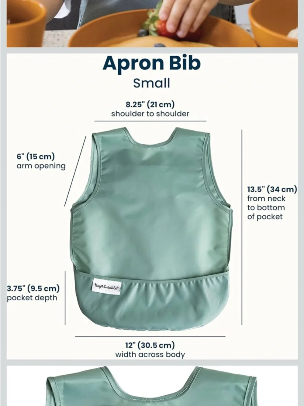 Tiny Twinkle Small Mess-Proof Apron Bib - Dark Green (Sage)